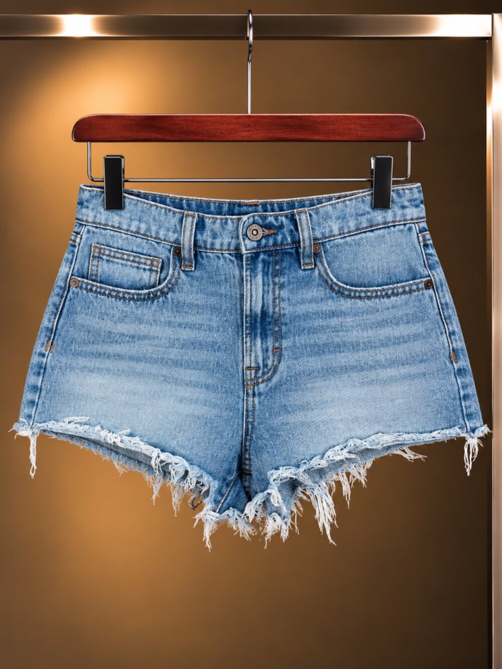 HIDDEN los angeles Cutoff Denim Shorts Heavy Frayed Hem Light Wash Size XS